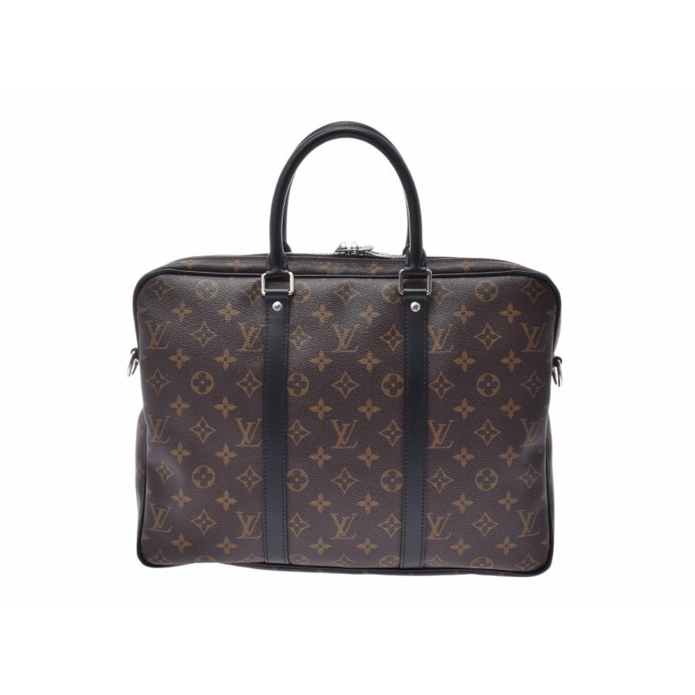 Louis Vuitton Macassar Brown PDV Brown Black Leather Business Bag Strap